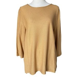 J Jill Linen Blend Knit Boat Neck Sweater Camel M